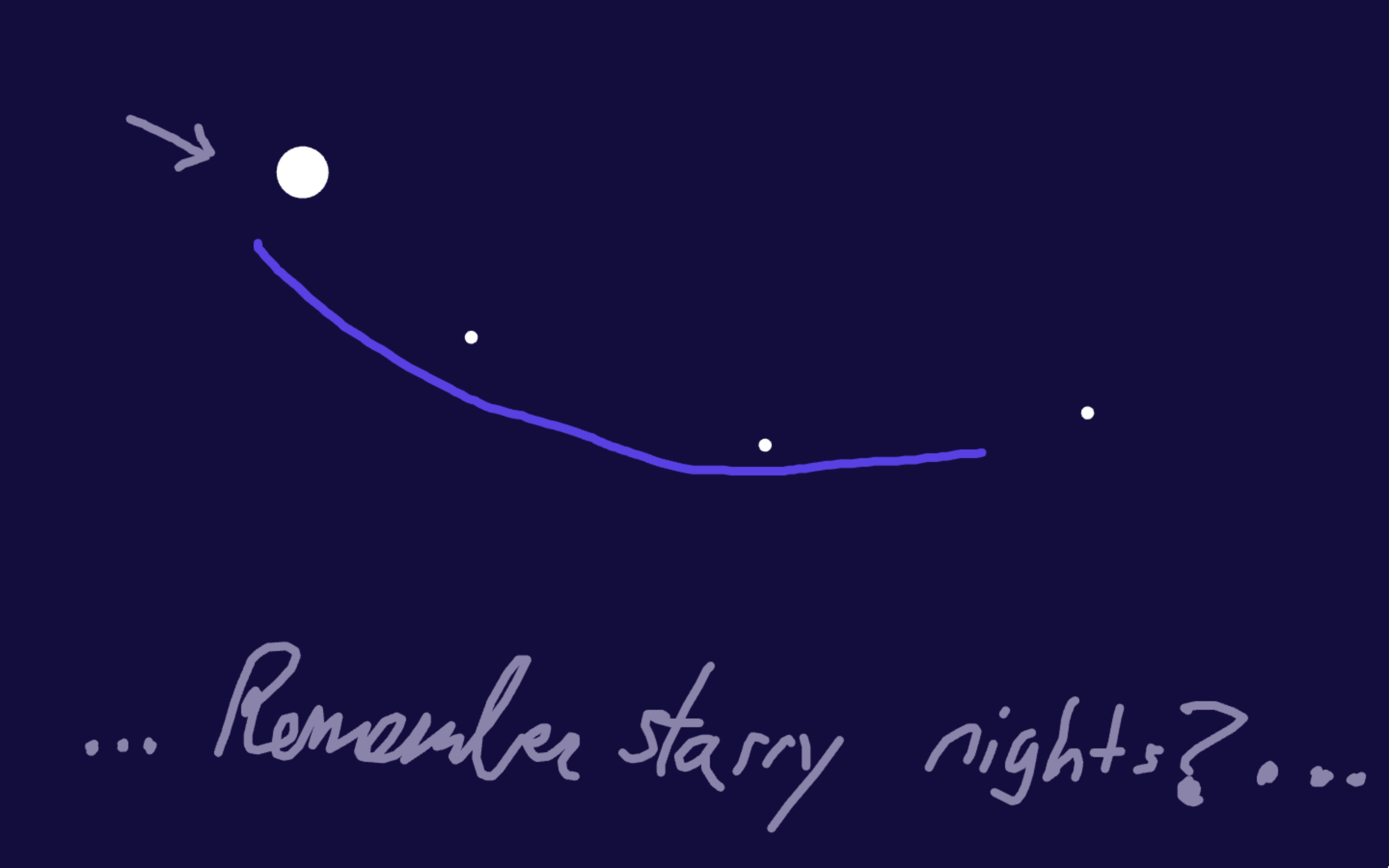 A screenshot of the game. The moon is about to roll along a line. Text at the bottom says 'Remember starry nights?'
